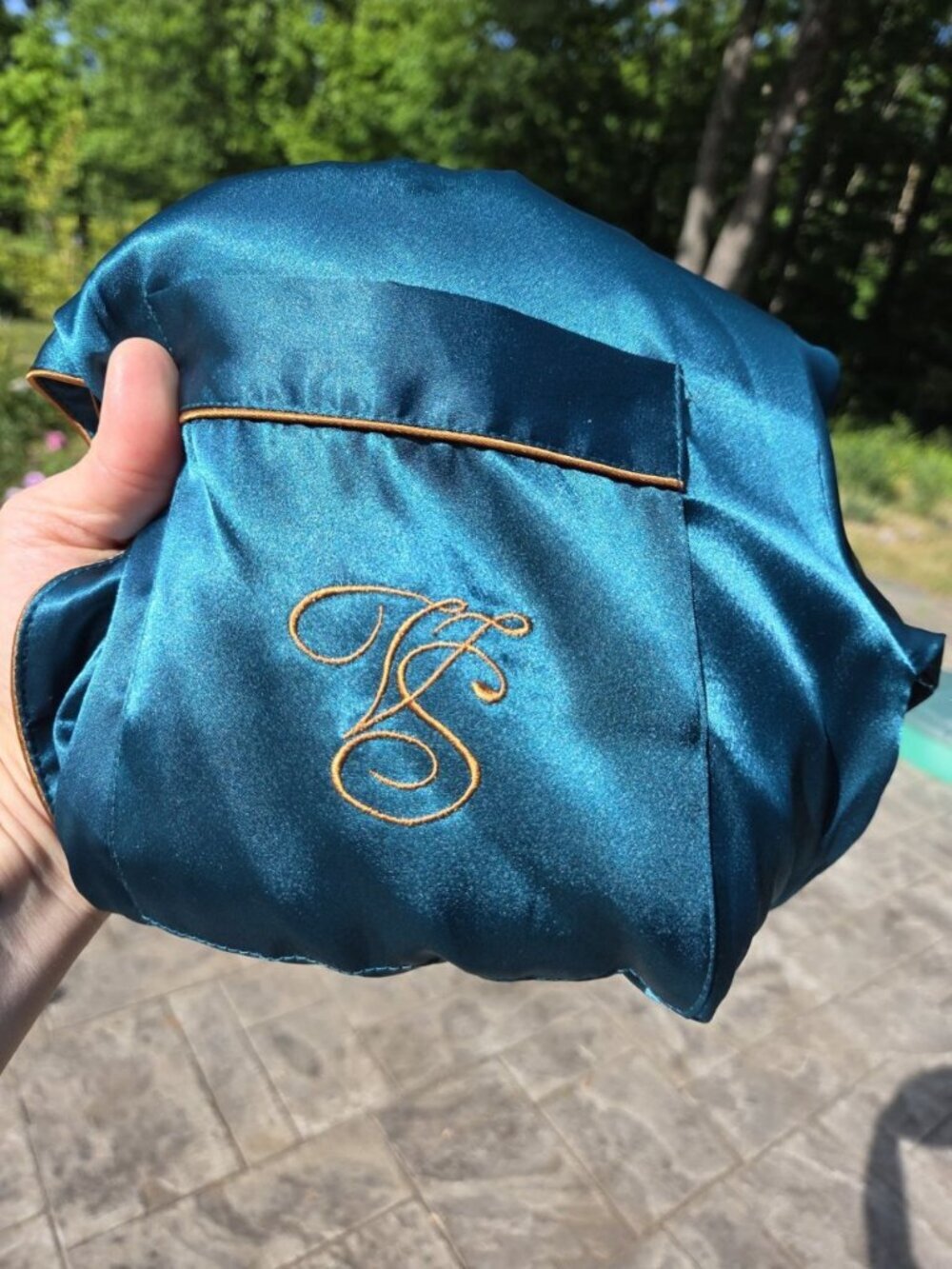 Vtg Victoria’s Secret Gold Label Satin Sleep Shirt Teal Long Sleeve VS Monogram